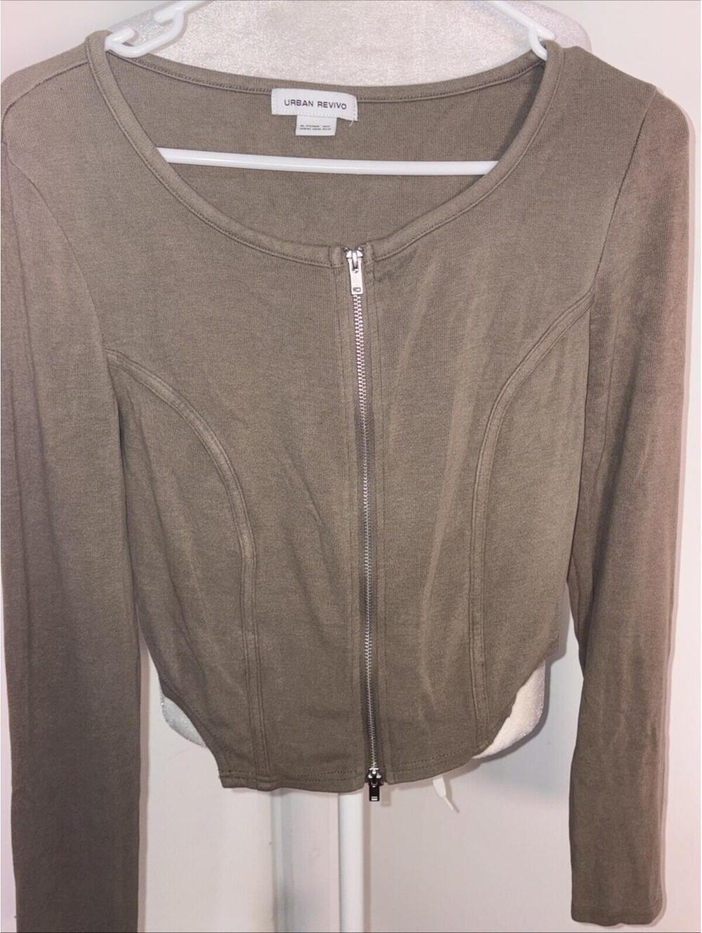 Ladies Urban Revivo Full Zip Jacket‎ XL Gray Ribbed Soft